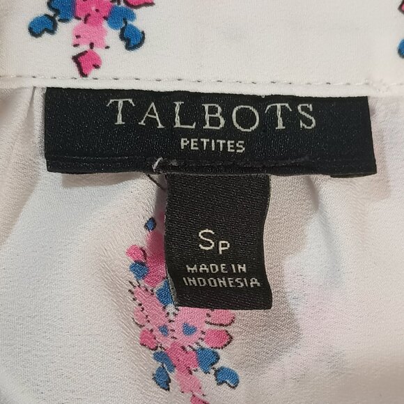 Talbots Split Neck Tunic Top SP White Pink Blue Floral Blouse with Side Slits - Picture 7 of 8